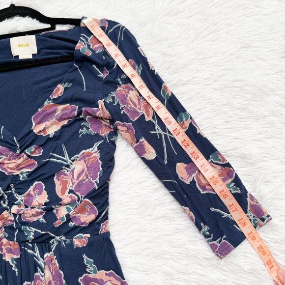 Women Anthropologie Maeve Heppel Ruched Midi Dress in Dark Blue Size Medium - Picture 10 of 10